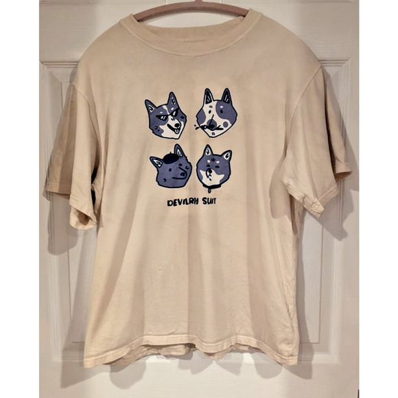 Aelfric Eden‎ Graphic T Shirt Dog Print Cream Crew Neck Short Sleeve - Picture 1 of 5